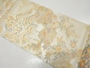 鶴に雪輪・松藤模様織り出し　袋帯